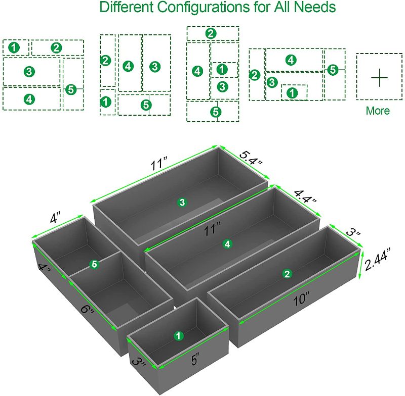 Photo 1 of Drawer Organizer 5 Storage Boxes, Multi-Purpose Drawer Dividers for Kitchen, Bathroom, Office, Makeup, Pantry, 5 Pieces, Gray Acrylic
