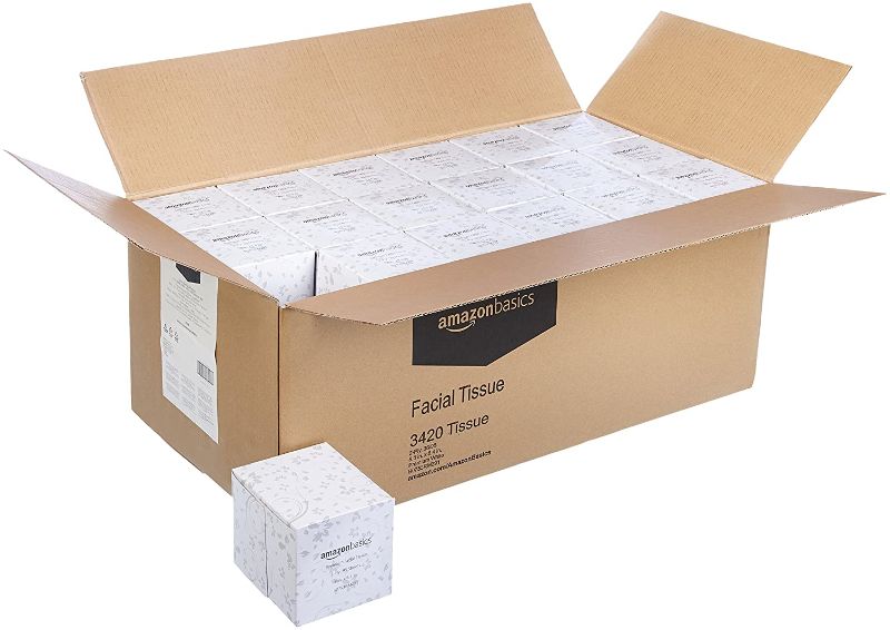 Photo 1 of Amazon Basics Professional Facial Tissue Cube Box for Businesses, 2-Ply, White, 75 Tissues per Box, 18 Boxes