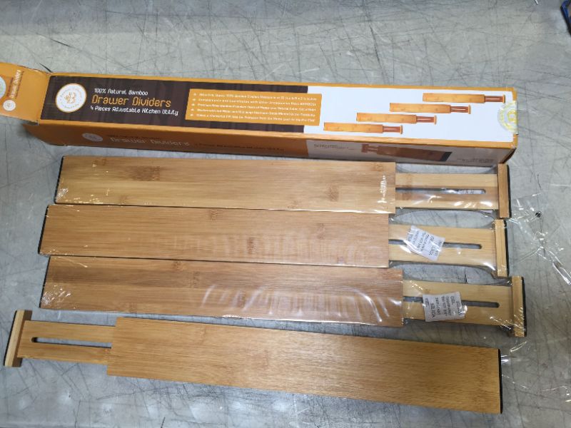 Photo 1 of Adjustable Bamboo Drawer Divider Organizers - Large Design Fits Drawers Sized 17.5" Upto 22" - Expandable Kitchen Organizer Separators for Utensils, Dresser, Clothes, Bedroom, Bathroom 4-Pack
