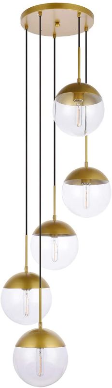 Photo 1 of A1A9 Pendant Lights with Sphere 5-Light, Modern Industrial Clear Glass Ball Globe Ceiling Light Fitting, E26 LED Chandelier Lamp Fixture for Kitchen Island, Bar, Dining Room, Counter, Cafe (Brass)
