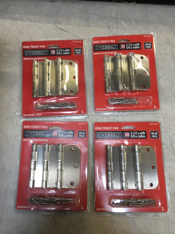 Photo 2 of 4 packs of Everbilt 3 1/2" Satin Nickel 5/8" Radius Smooth Action Door Hinges (12 hinges total
