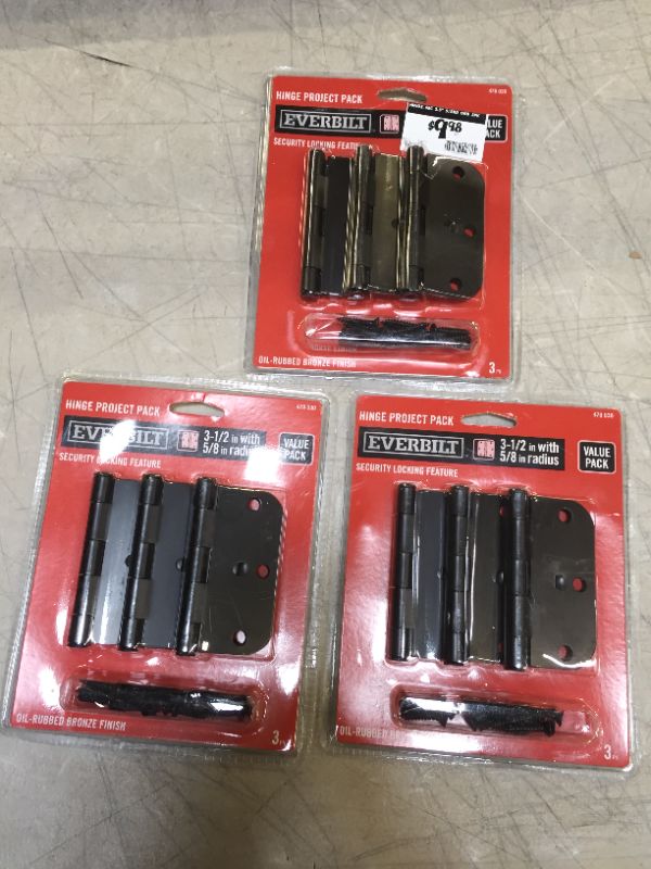 Photo 2 of 3 packs of 3-1/2 in. Oil-Rubbed Bronze 5/8 in. Radius Security Door Hinges Value Pack (9 hinges total)