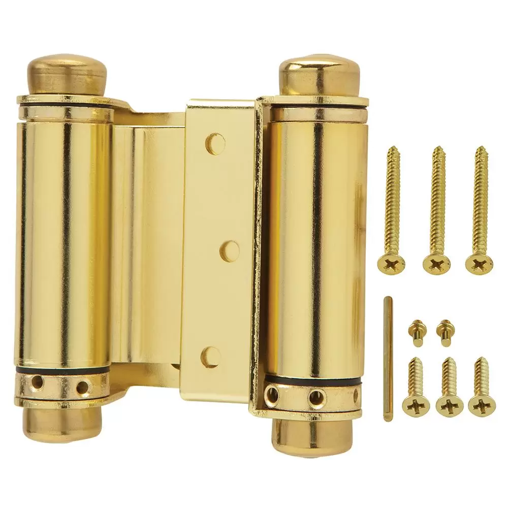 Photo 1 of 2 pack Everbilt 3 in. Square Bright Brass Double-Action Spring Door Hinge
