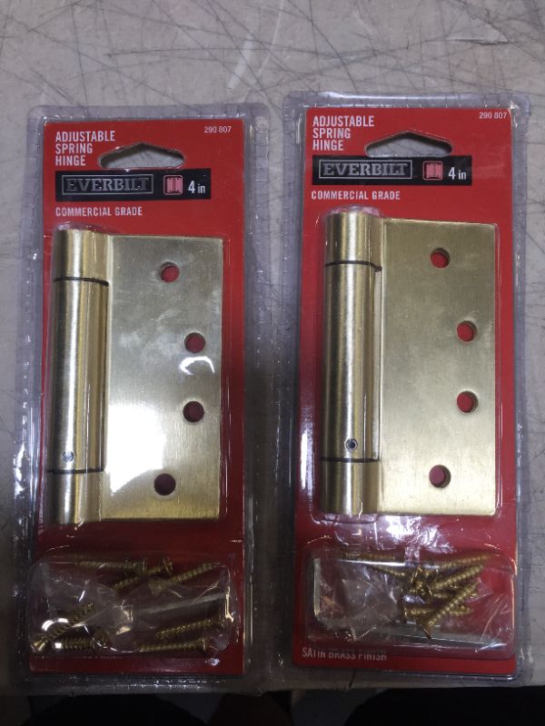 Photo 2 of 2 pack Everbilt Commercial Grade Steel 4 Inch Satin Brass Adjustable Spring Door Hinge
