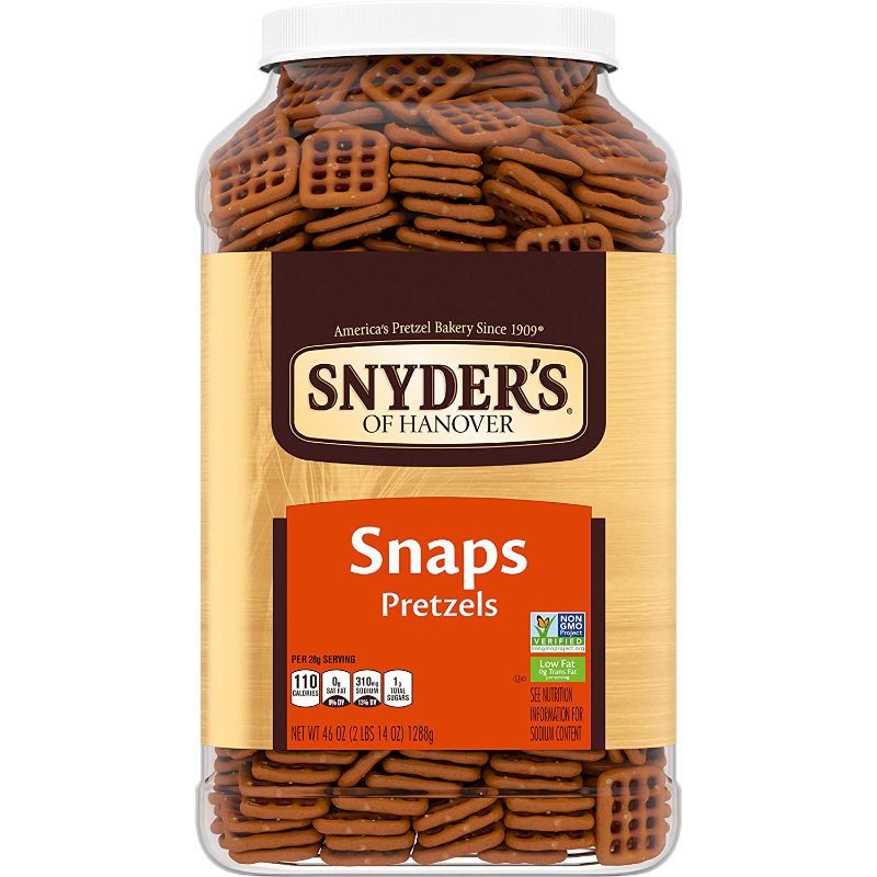 Photo 1 of 3 pack Snyder's of Hanover Pretzel Snaps, Canister, 2.87 Pound, Canister Snaps, 46 Oz
best by september 2021