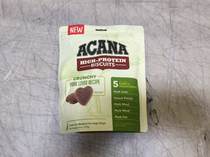 Photo 2 of ACANA Crunchy Biscuits Dog Treats, Pork Liver Recipe, High Protein, Large, DAC3474-9OZ -- BB 05/07/2022