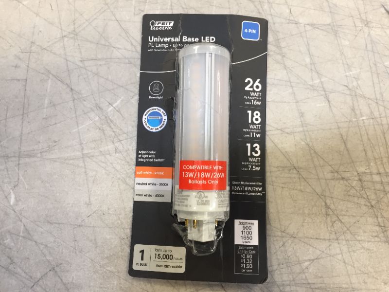 Photo 1 of 13-Watt/18-Watt/26-Watt Equivalent PL Horizontal 4-Pin Universal Color Select(2700K,3500K,4100K) LED Light Bulb (1-Bulb)
