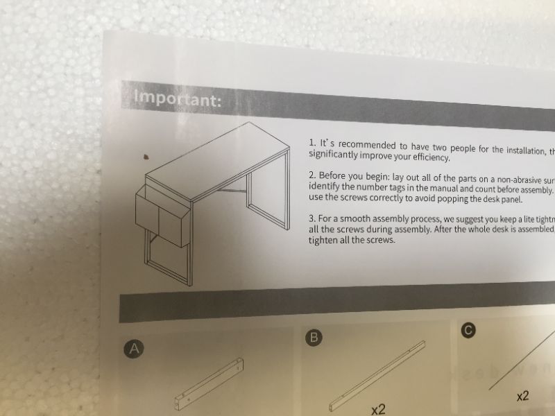 Photo 3 of Cubiker 55 Inch Computer Writing Desk for Home Office, Study Work Table with Small Monitor Stand and Storage Bag, Easy to Assemble
