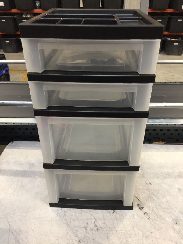 Photo 1 of ACRYLIC 4 DRAWER ORGANIZER WITH WHEELS---ITEM IS DIRTY FROM EXPOSURE---NO BOX---