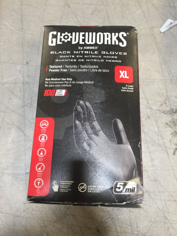 Photo 2 of GLOVEWORKS Industrial Black Nitrile Gloves, Box of 100, 5 Mil, Size X-Large, Latex Free, Powder Free, Textured, Disposable, GPNB48100-BX
