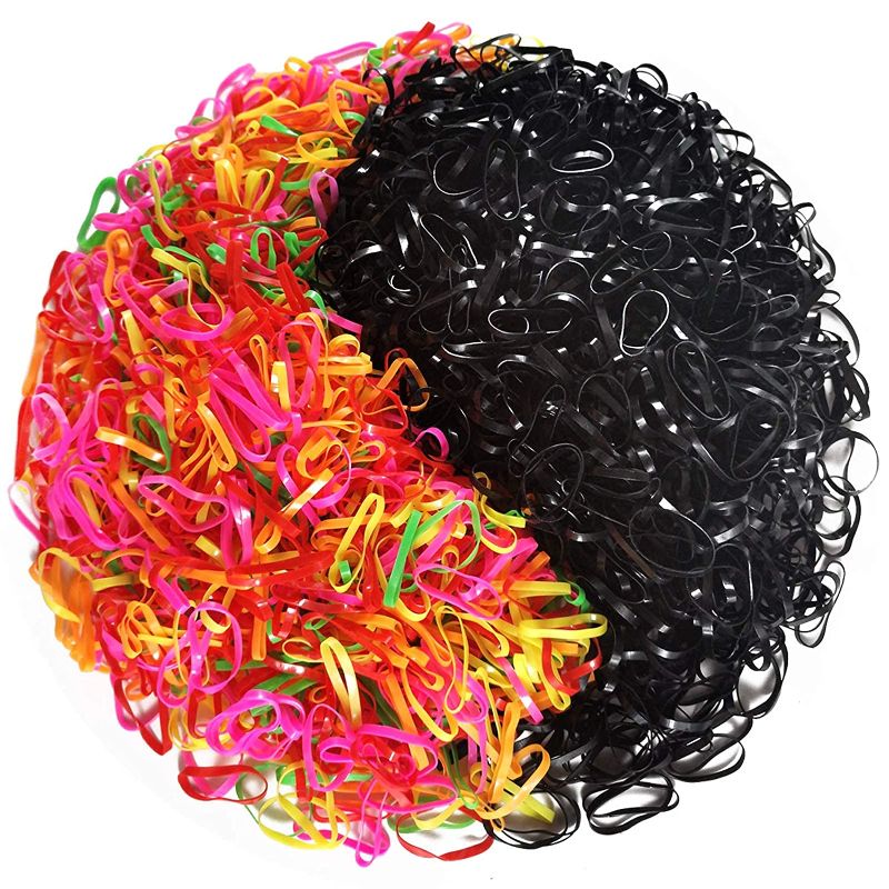 Photo 1 of 2 packs of APPMOO Mini Elastic Bands 2000 Pieces, Soft Elastic Hair Ties, Hair Styling Rubber Bands for Girls, Toddlers, Women, Babies, Braids, Long Hair, Ponytails, Black and Colored

