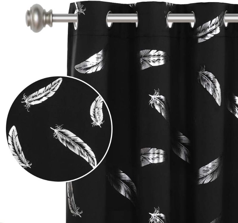 Photo 1 of 100% Blackout Black Curtains for Bedroom 95 Inches Long Thermal Insulated Window Curtain Drapes for Living Room / Sliding Glass Door, Modern Simple 2 Panels, Black
