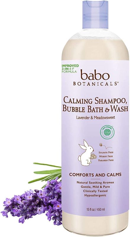 Photo 1 of Babo Botanicals Calming Plant-Based 3-in-1 Bubble Bath, Shampoo & Wash - With Lavender & Organic Meadowsweet - For Babies, Kids & Adults With Sensitive Skin - EWG Verified - 15 Fl. Oz.
