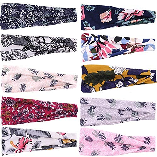 Photo 2 of Headbands for Women Boho Headbands Vintage Flower Printed Criss Cross Elastic Head Wrap Workout Headband Wrap Headwear 10pcs (set8)
