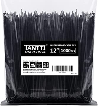 Photo 1 of Zip Ties 12 inch Black Zip Ties 1000 pack, Premium Nylon Plastic Ties with 50lbs Tensile Strength, UV Resistant Cable Ties, Self-locking Wire ties for indoor and outdoor use, by TANTTI
