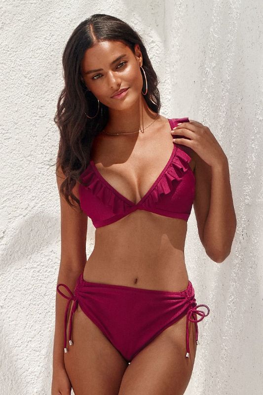 Photo 1 of Savannah Burgundy Ruffle Crisscross Drawstring Bikini M