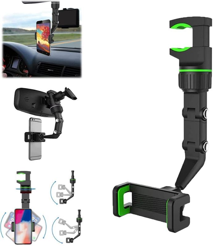 Photo 1 of Multifunctional 360° Rearview Mirror Phone Holder, Universal 360 Degrees Rotating Car Phone Holder, Car Rearview Mirror Mount Phone and GPS Holder, Cell Phone Automobile Cradles
