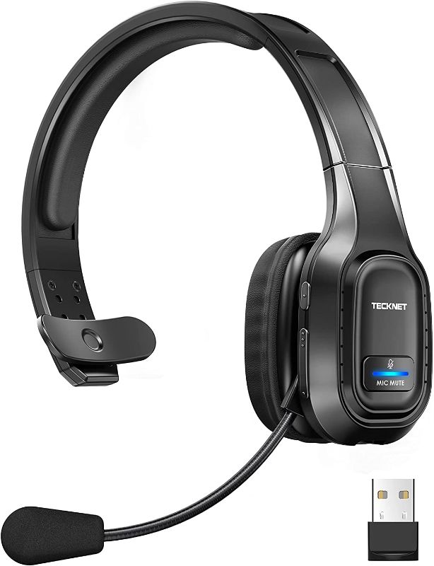 Photo 1 of TECKNET Bluetooth Trucker Headset with Microphone Noise Canceling Wireless On Ear Headphones, Hands Free Telephone Headset for Cell Phone Computer Office Home Call Center Skype (Black)
