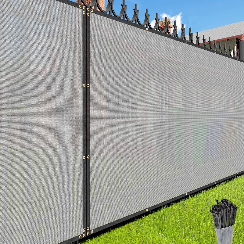 Photo 1 of E&K Sunrise Fence Privacy Screen with Zipties, Gray 8' x 20' Commercial Outdoor Backyard Porch Deck Shade Windscreen Mesh Fabric 90% 