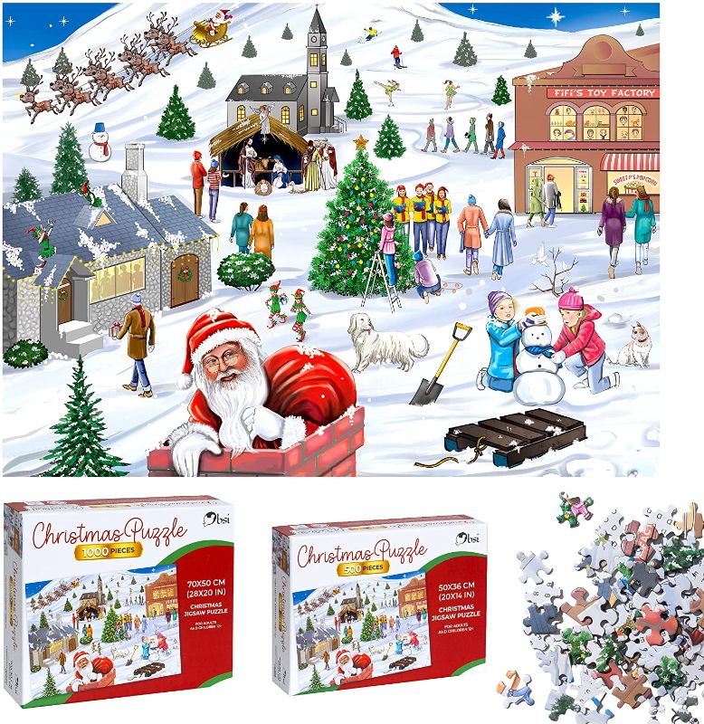 Photo 1 of Christmas Jigsaw Puzzle | 1000 Piece Christmas Village Puzzles for Adults & Children | Screen-Free Fun for All Ages – Includes Cheat Sheet & Alphabet Indicator Guide
