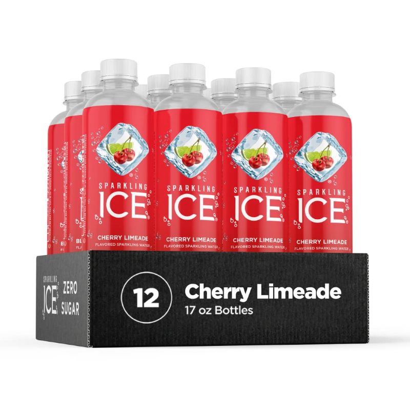 Photo 1 of 
Sparkling Ice, Cherry Limeade Sparkling Water, Zero Sugar Flavored Water, with Vitamins and Antioxidants, Low Calorie Beverage, 17 fl oz Bottles (Pack of 12)