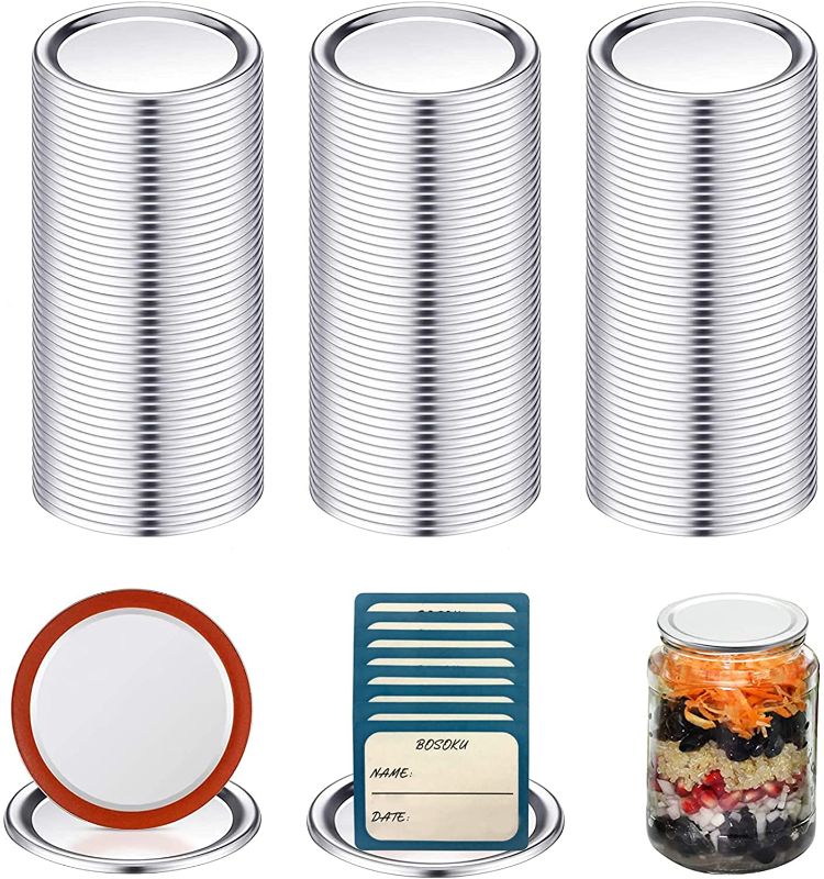 Photo 1 of 100 Pcs Regular Mouth Canning Lids for Ball Cans, Mason Jar Lids with Silicone Seals Rings, 70mm, Pack with Extra Gift for Handwritten Labels
