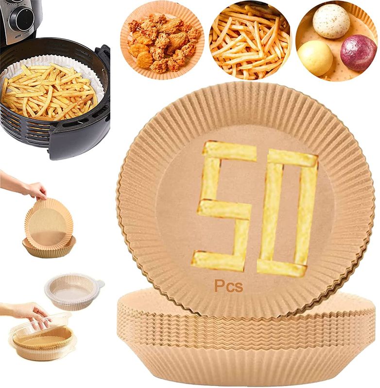 Photo 1 of \Air Fryer Disposable Paper Liner, Non-Stick Air Fryer Liners, 50 Pcs 6.3in Round Parchment Paper Sheets, Oil-Proof and Water-Proof Air Fryer Filter Paper for Baking Roasting Cooking Microwave Oven