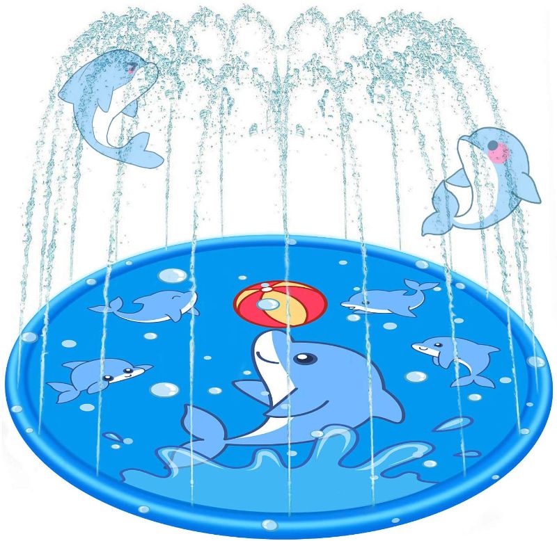 Photo 1 of RUSHAIBAR Splash Pad Sprinkler for Kids Water Toys Wading Pool Play Mat for Children Dogs Outdoor Fun Backyard Fountain for Girls Boys Baby