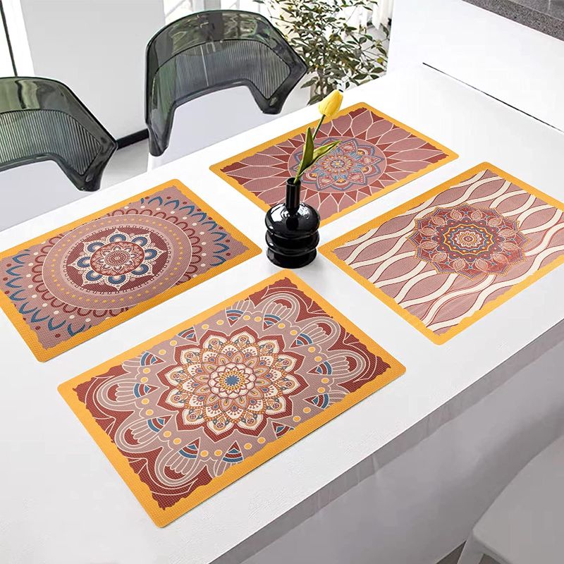 Photo 1 of Boho Placemats, Decorative Placemats Set of 4.Retro Mandala Pattern Table Mats,PVC Place Mats,Vinyl Placemats.Suitable for Indoor and Outdoor Dining Table Place Mats.(Navy Blue,18x12inch)