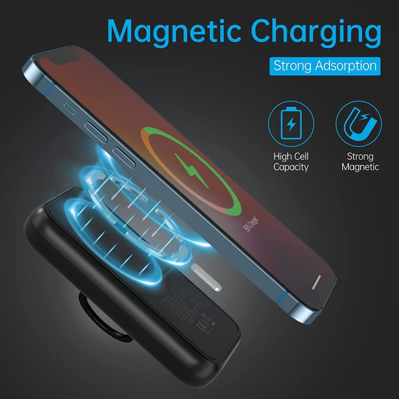 Photo 1 of MagLoop Wireless Portable Charger, 5000mAh Wireless Magnetic Power Bank with USB C Cable & Phone Ring Holder, External Battery Power Bank 18W Fast Charging with Magnet Stick for iPhone 13/12
