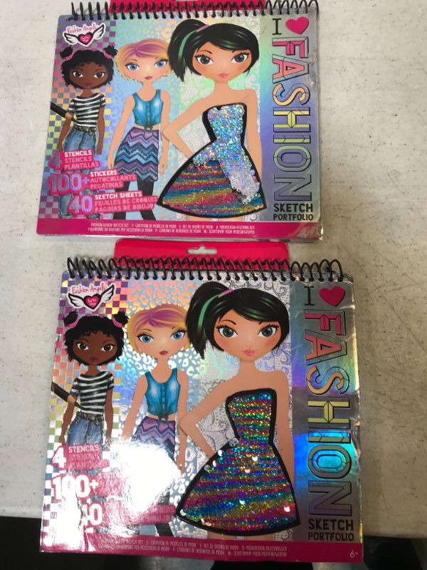 Photo 2 of Fashion Angels Fashion Design Sketch Portfolio for Kids -  Fashion Design Sketch Book for Beginners, Fashion Sketch Pad with Stencils and Stickers for Kids 6 and Up, 2 count 
