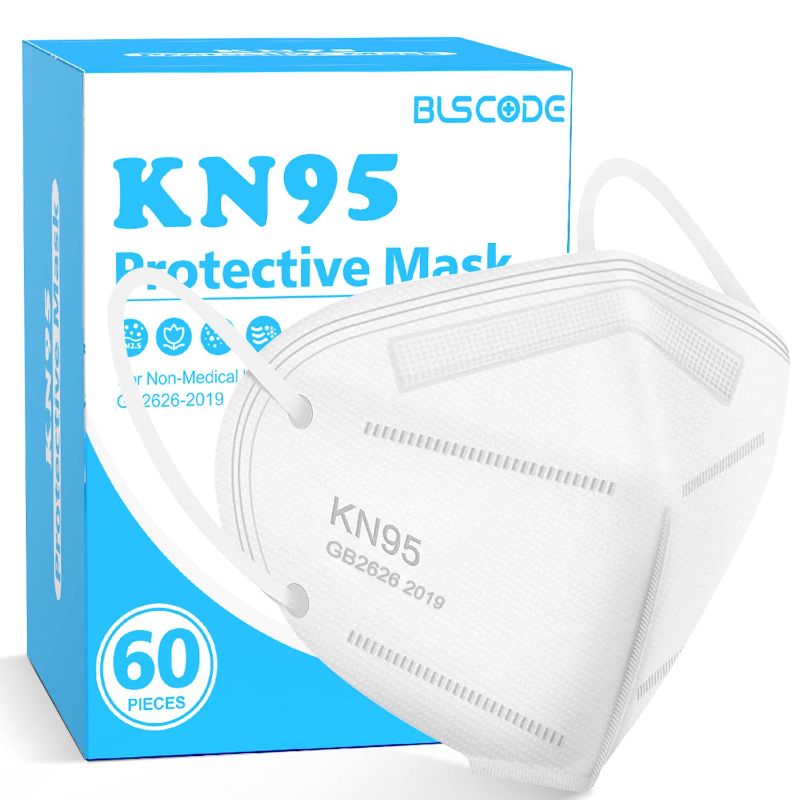 Photo 1 of KN95 Face Mask 60 Pack White, BLScode Individually Wrapped 5-Layer Breathable Mask with Comfortable Elastic Ear Loops, Filter Efficiency?95%
