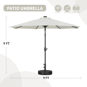 Photo 1 of 9ft Solar 32 LED Lighted Umbrella with 8 Ribs Adjustment and Crank Lift System for Patio Waterproof Sun Protection
