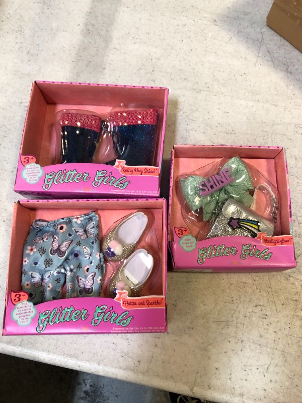 Photo 1 of Glitter Girls Dolls by Battat – 14-inch Doll Clothes and Accessories – Butterfly Leggings, Glitter Shoes, Boots, Hair Bow, and Purse Fashion Pack – Pompoms & Stars – Toys for Kids Ages 3 and Up (Blue
