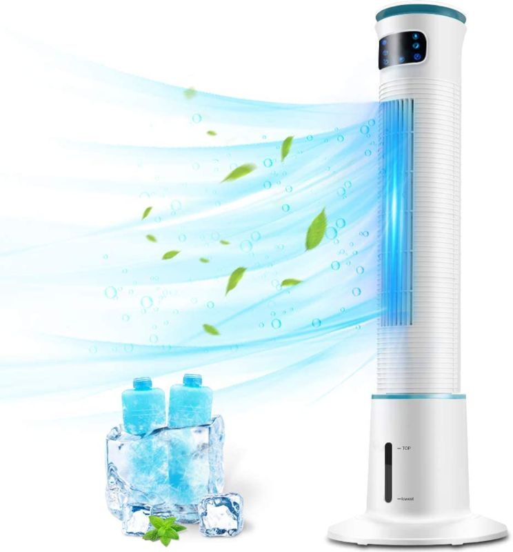 Photo 1 of BREEZEWELL 2-in-1 Evaporative Air Cooler, 43" Tower Fan w/Cooling & Humidification Function, 1 Gallon Water Tank, 3 Wind Speeds, 4 Modes, 70°Oscillation, 15H Timer, Super Quiet, Remote Control for Home & Office
