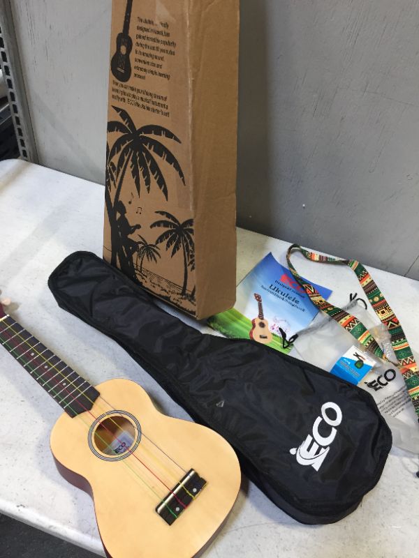 Photo 3 of iECO Soprano Ukulele Beginner Kit for Kids Adults 21 Inch Ukelele w/Case Strap Tuner Strings Picks (Natural)
