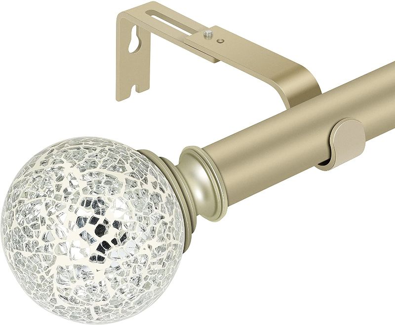 Photo 1 of DAINTIER 1 inch Single Window Curtain Rod with Mosaic Round Finial,36-72 inch,Champagne Gold
