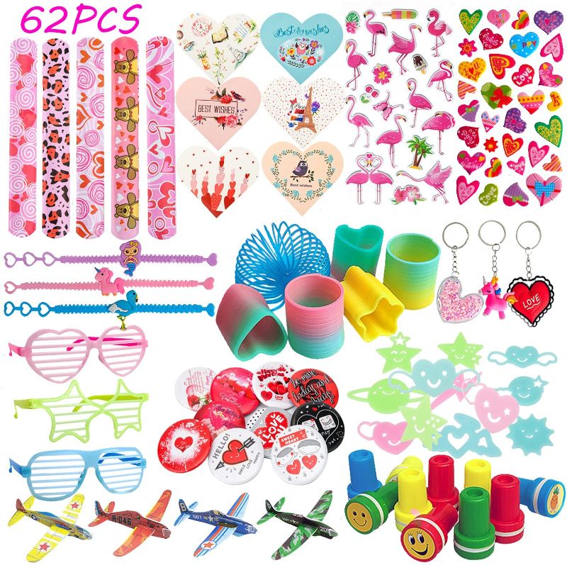 Photo 1 of Bakeling Party Favors for Kids 62 PCS Party Favors Toy Assortment for Birthday Party Carnival Prizes Box Pinata Filler Toys Treasure Box Toys for Classroom VALENTINES
