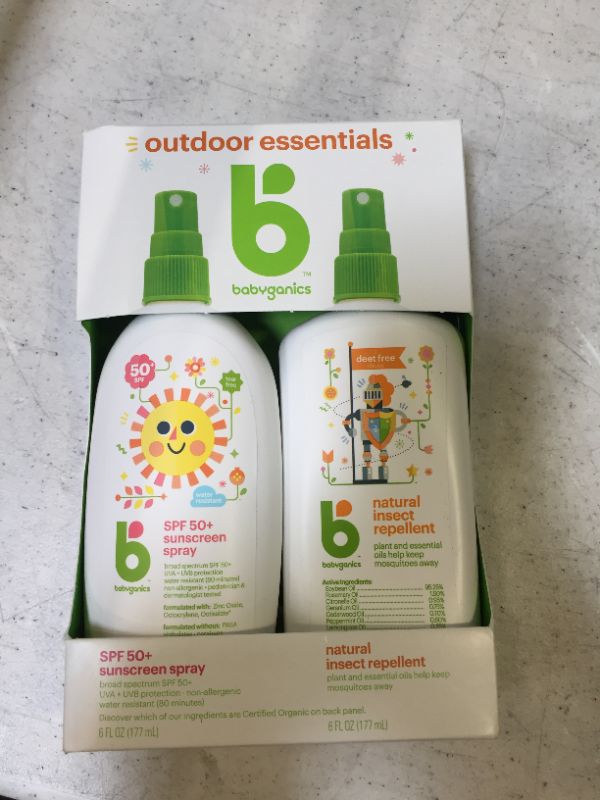 Photo 1 of Babyganics 50 SPF Baby Sunscreen Spray and Bug Spray | Octinoxate & Oxybenzone Free | DEET Free, 6oz each, Combo 2 Pack
EXP 03/01/2023