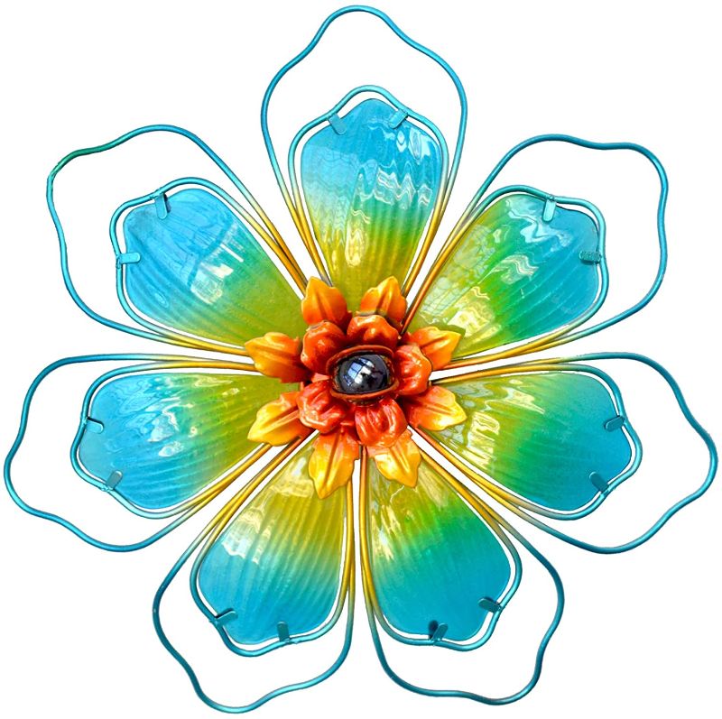 Photo 1 of GIFTME 5 Metal Glass Floral Wall Art Decor(12.5 Inch,Turquoise)
