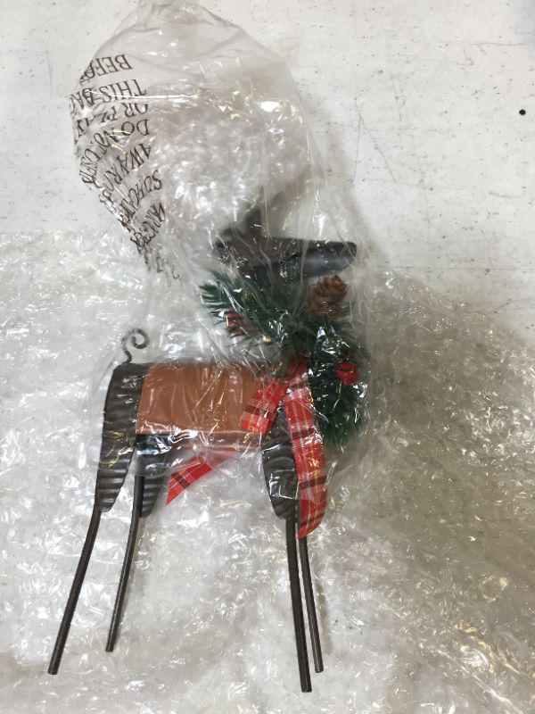 Photo 2 of Christmas Reindeer Collectible Figurines Decor - Rustic Metal Santa Statue Home Decorations 6.1" L x 2" W x 10.2" H Newman House Studio
