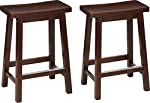 Photo 1 of  Amazon Basics Classic Solid Wood Saddle-Seat Kitchen Counter Stool with Foot Plate 24 Inch, Walnut, Set of 2