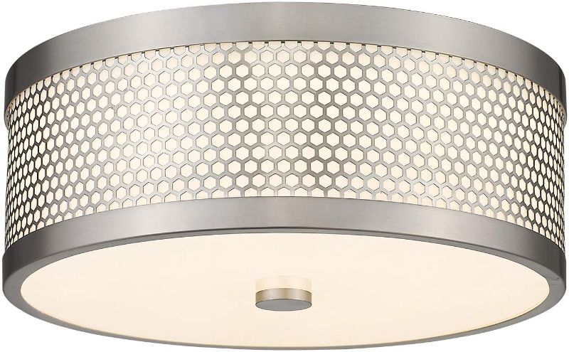 Photo 1 of AKEZON LED Flush Mount Ceiling Light, 14 inch 24W (200W Equivalent) Dimmable, 3000K Warm White 2000lm, Brushed Nickel Round Lighting Fixture for Kitchen Bedroom Bathroom Hallway, ETL Listed, KC8078-14
