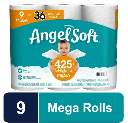 Photo 1 of Angel Soft Toilet Paper, 9 Mega Rolls