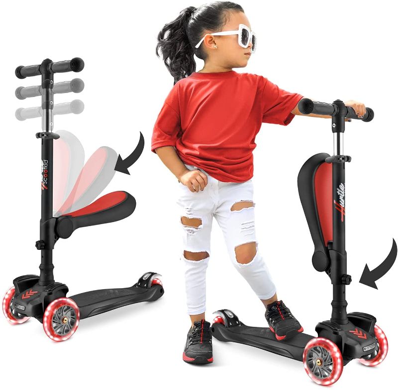 Photo 1 of 3 Wheeled Scooter for Kids - Stand & Cruise Child/Toddlers Toy Folding Kick Scooters w/Adjustable Height, Anti-Slip Deck, Flashing Wheel Lights, for Boys/Girls 2-12 Year Old - Hurtle HURFS56