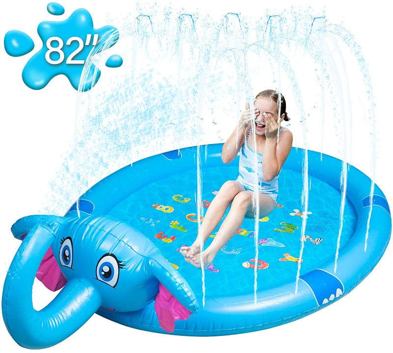 Photo 1 of Mademax Splash Pad, Upgraded 82" Sprinkle & Splash Play Mat, Inflatable Summer Outdoor Baby Swimming Pool, Sprinkler Pad Water Toys Fun for Children, Infants, Toddlers, Boys, Girls and Kids
