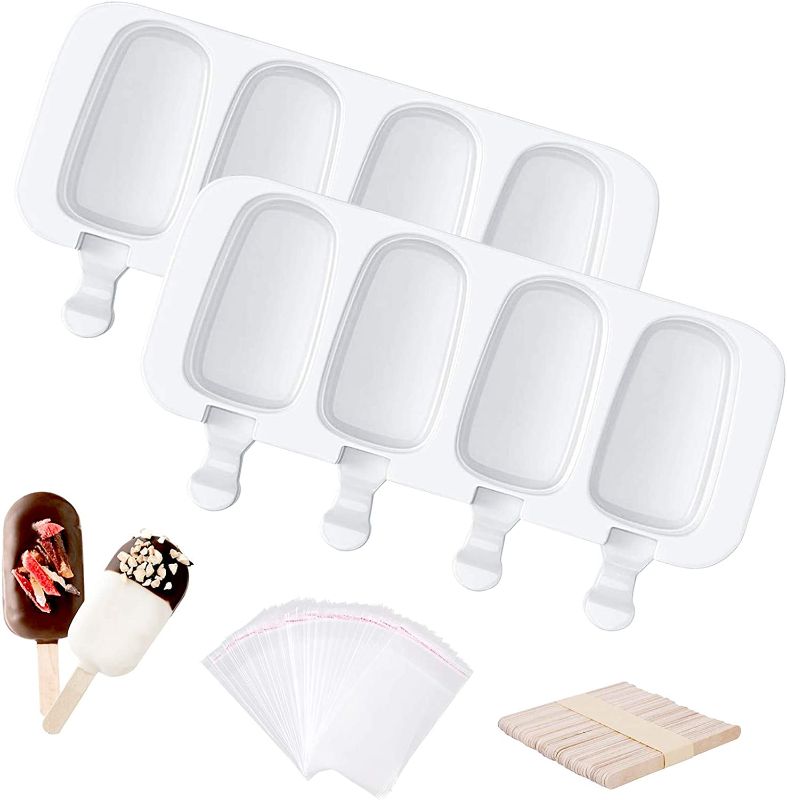 Photo 1 of 2 Pack Large Popsicle Molds, 4 Cavities Homemade Silicone Popsicle Molds & Ice Cake Pop Mold with 50 Wooden Sticks & 30 Self-adhesive Bags for DIY Ice Popsicle