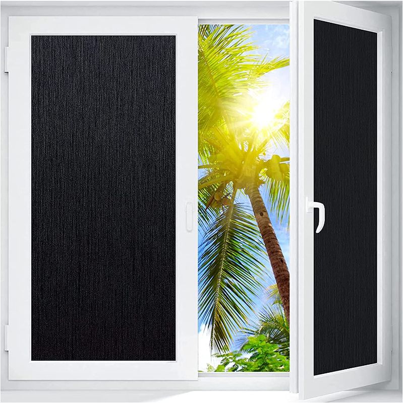 Photo 1 of Blackout Window Privacy Film Sun Blocking Window Tint Total Room Darkening Cover 100% Light Blocking Removable Anti UV Static Cling Glass Sticker Heat Control for Home Bathroom No Glue 35.4 x 78.7 in (Pack of 2)