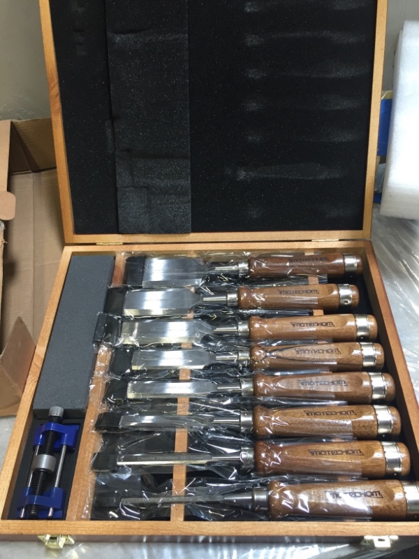 Photo 2 of  IMOTECHOM 10-Pieces Woodworking Wood Chisel Set with Walnut Handle, Honing Guide, Sharpening Stone, Wooden Storage Case Online in USA. 