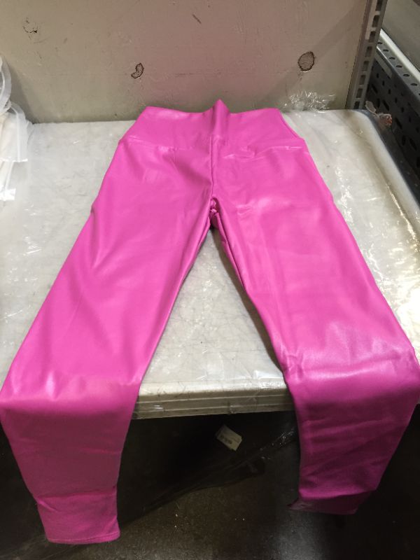 Photo 1 of Women's high waisted leather leggings (rose red)
size M